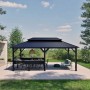 Schwarzer Sojag Pavillon Bondi 1220 mit Doppeldach, Ablagefläche und Deckenhaken im Garten.