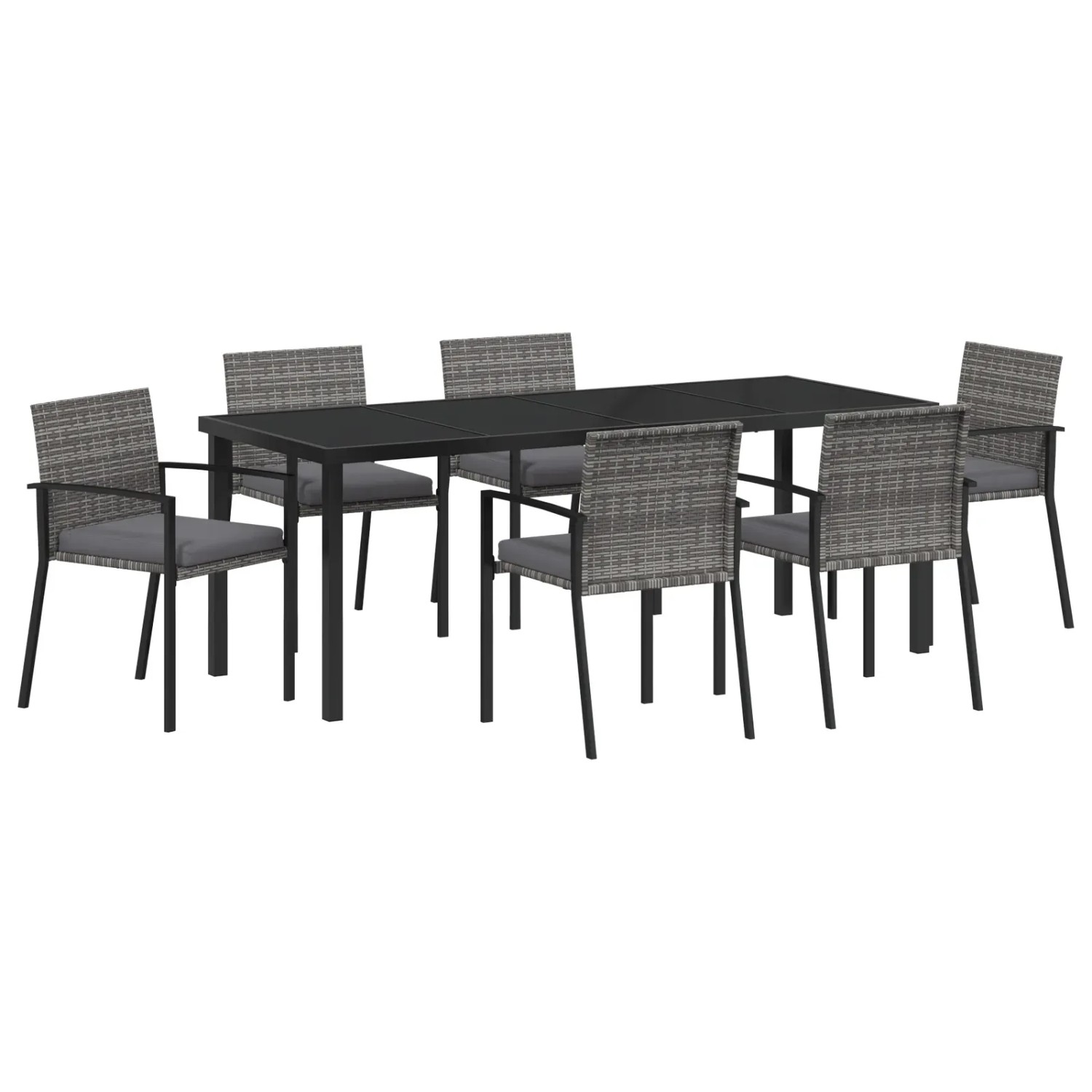vidaXL 7-Teiliges Garten Esszimmer Set Grau Poly Rattan 3379245