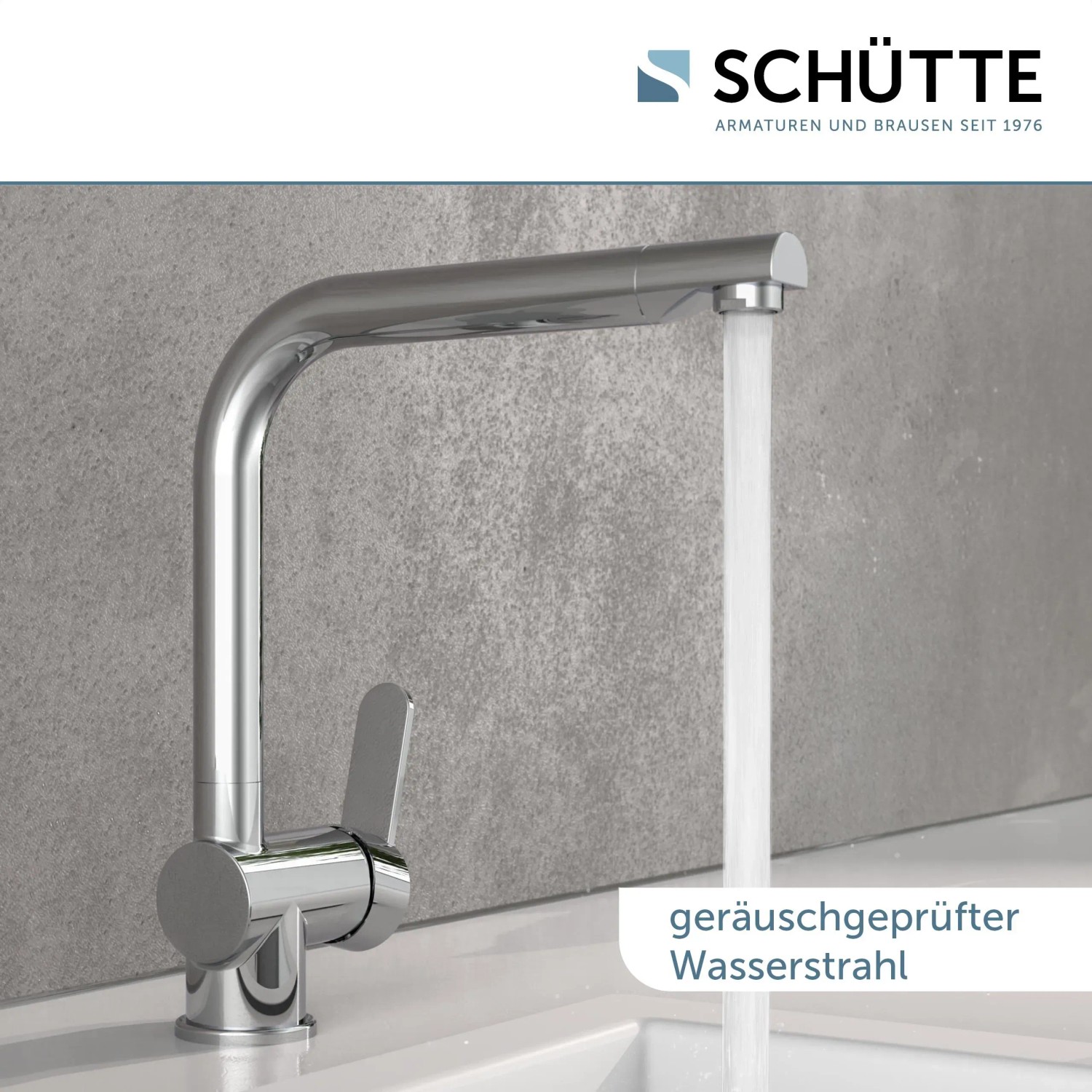 Schütte Küchenarmatur Rio Chrom mit Wasserstrahl. Einhebelmischer mit hohem Auslauf.