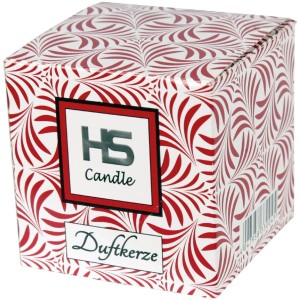 Verpackung der HS Candle Duftkerze Sternzeichen Löwe, Rose Duft, 50 Stunden Brenndauer.