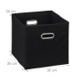 Schwarze würfelförmige faltbare Stoff Aufbewahrungsbox 30x30x30 cm mit Metallgriffen für Regale.