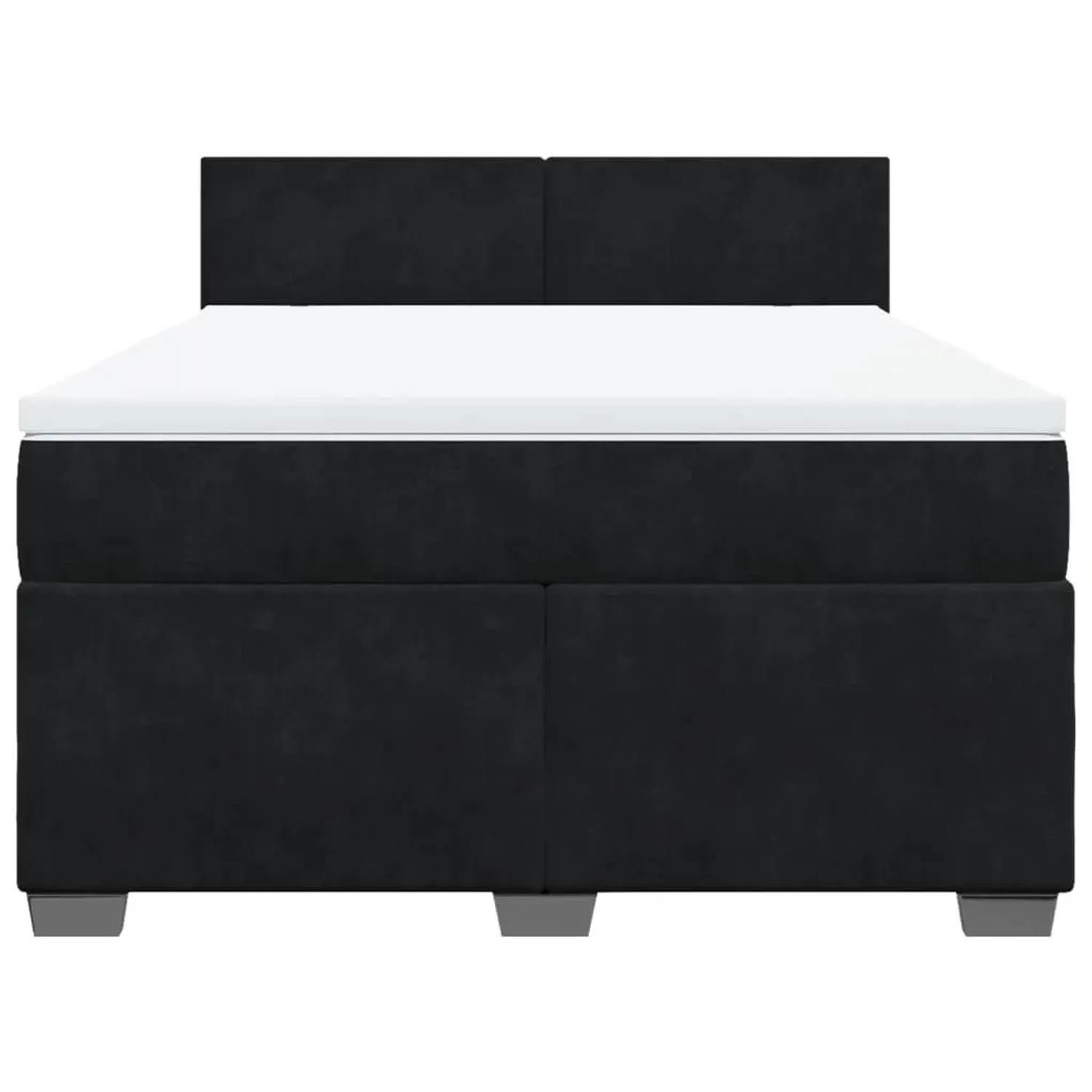 Schwarzes vidaXL Boxspringbett mit Matratze und weißem Topper, Samt, 140x190 cm.