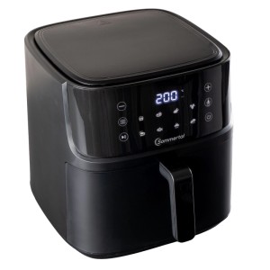Schwarze Sommertal Heißluftfritteuse HF760 mit digitalem Display und 7.6L Fassungsvermögen.