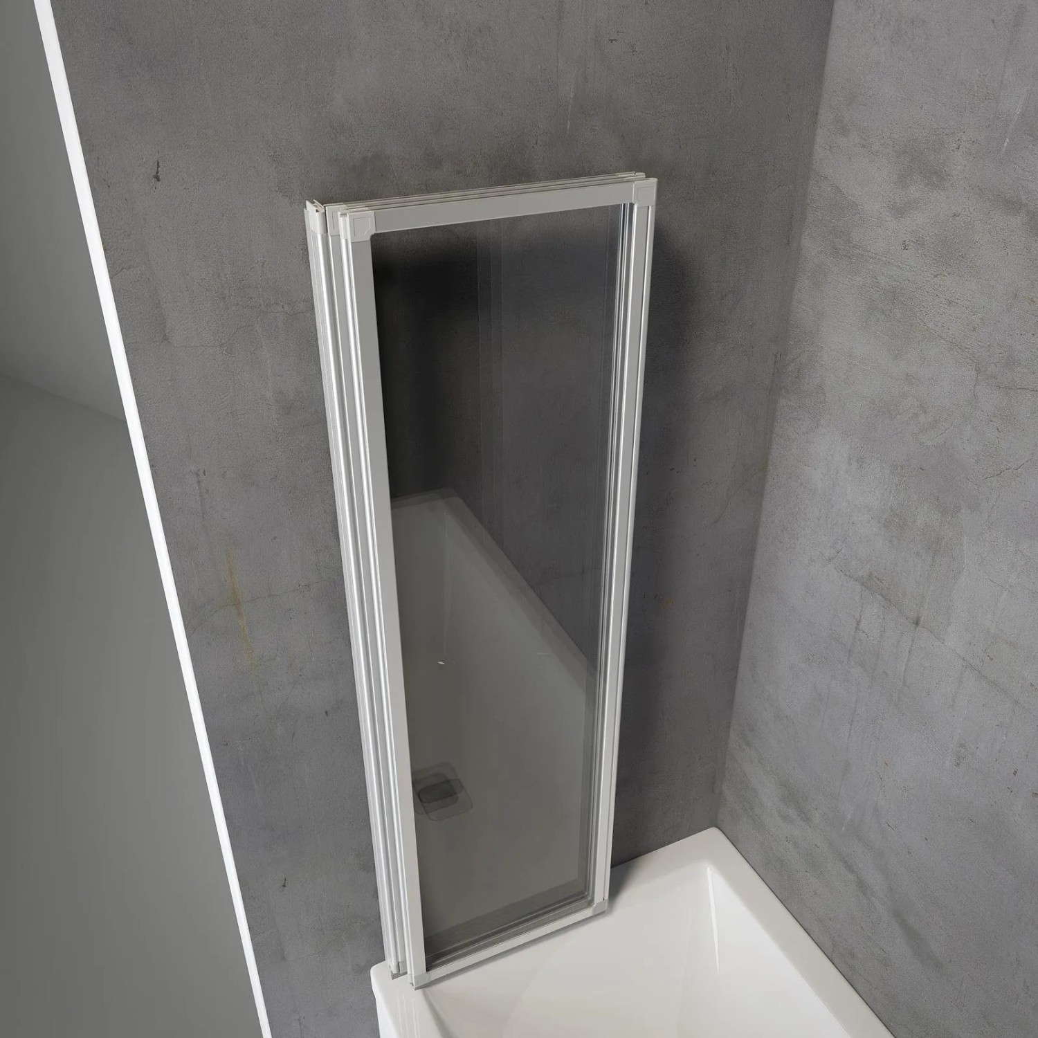 Schulte 3-teiliger Badewannenaufsatz, Alu-Natur, Echtglas klar, 140x127cm, auf Badewanne montiert.