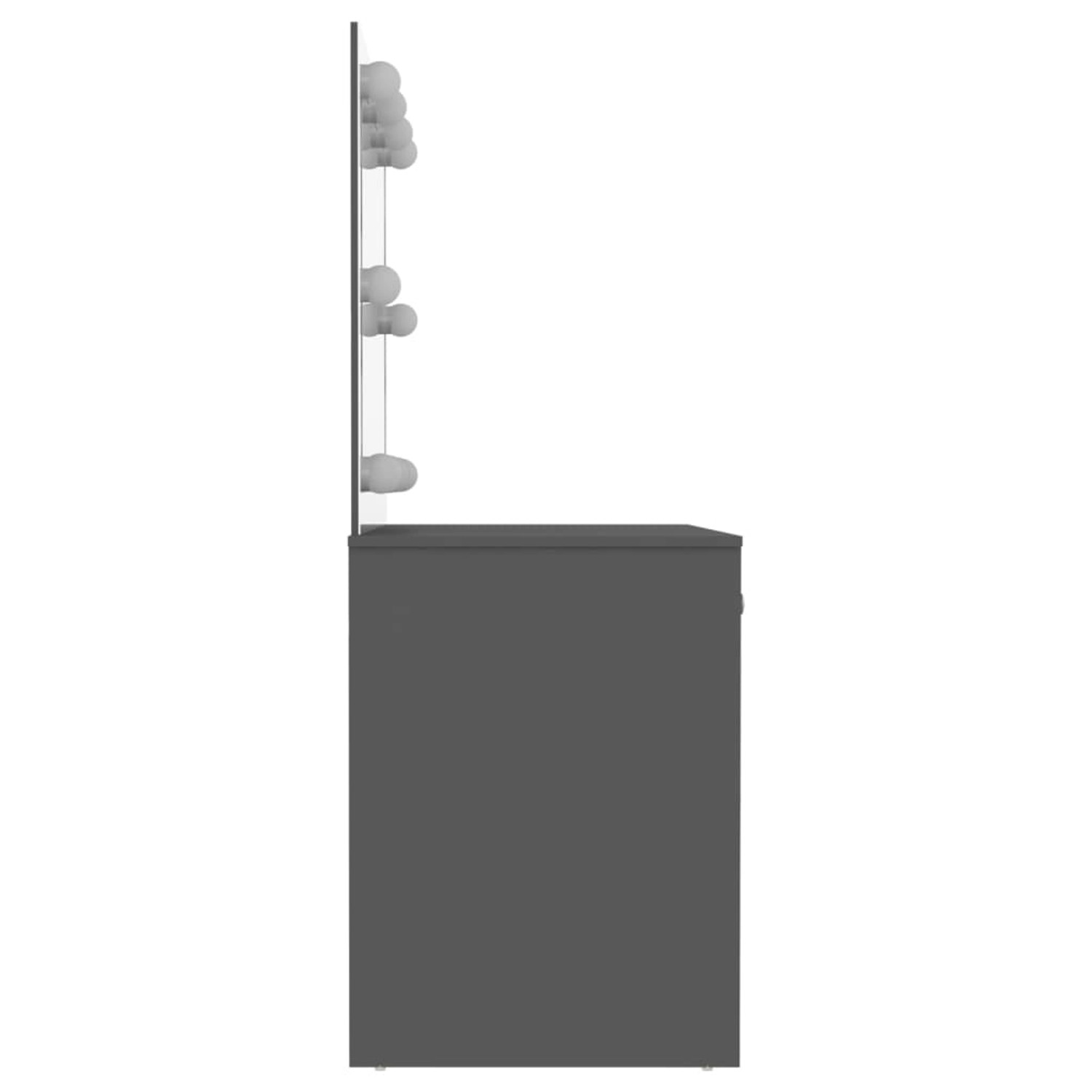 Grauer vidaXL Schminktisch mit LED-Beleuchtung und Spiegel, Seitenansicht.