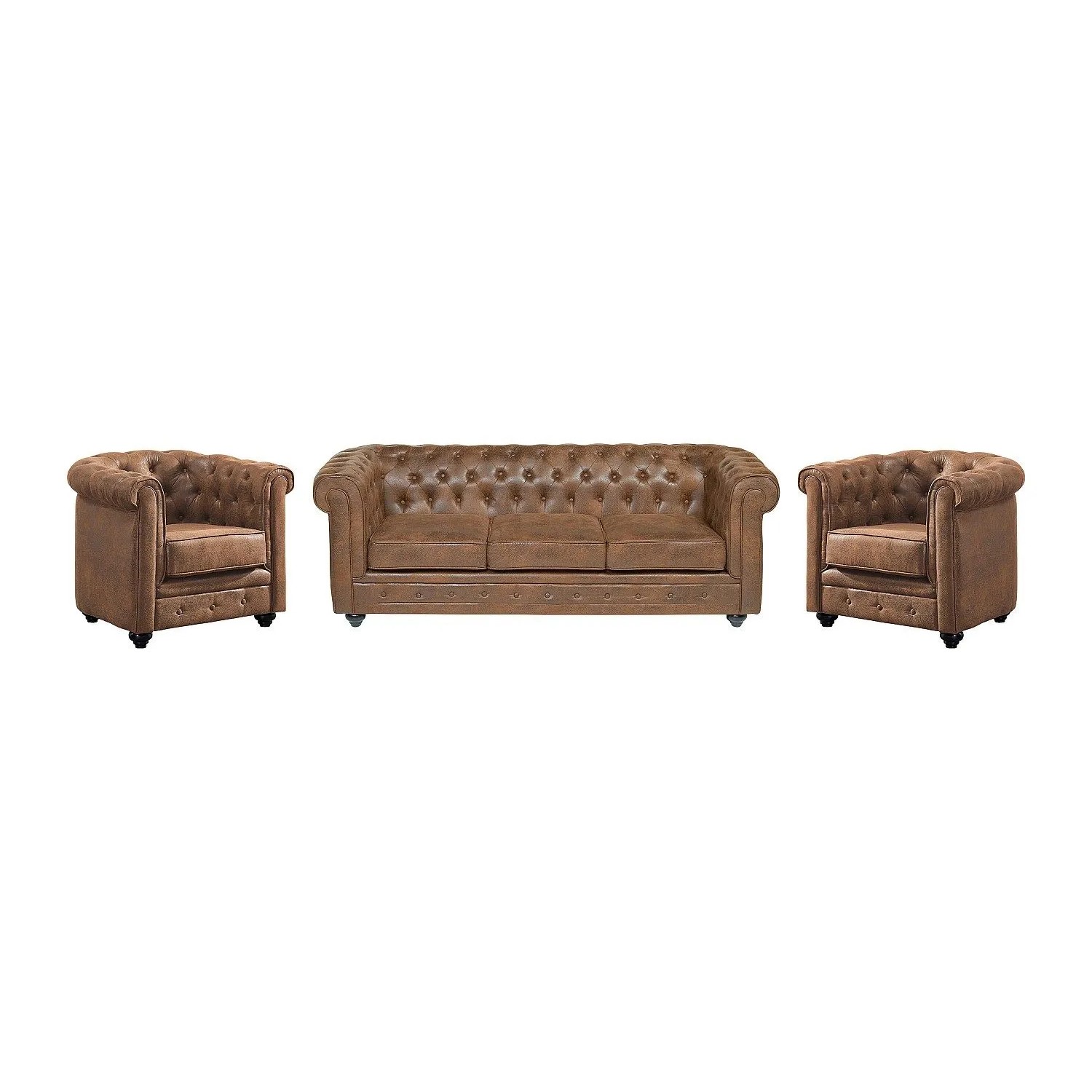 Vente-unique Couchgarnitur Mit Sessel Chesterfield Braun 205 cm  82 cm