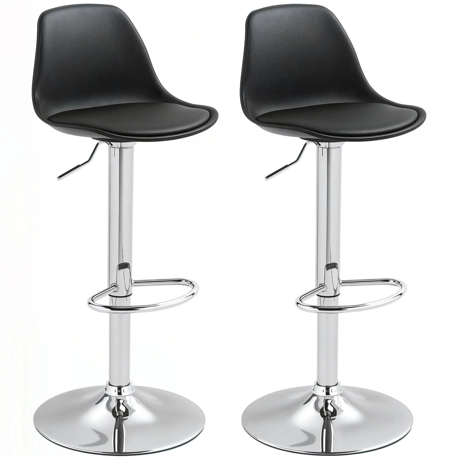 HOMCOM Barhocker mit Stahlgestell Kunstleder Schwarz 42L x 38B x 82-104H cm