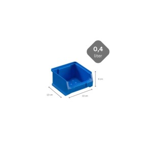 Blaue Sichtlagerbox, 10x10x6 cm, 0,4 Liter, für Aufbewahrungssysteme.