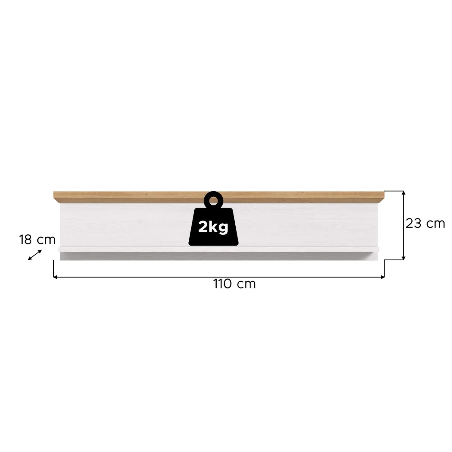 Weißes Wandboard Mirano Landhausstil, Lärche Dekor, 110 cm breit, Eiche Akzent, 2kg Belastbarkeit.