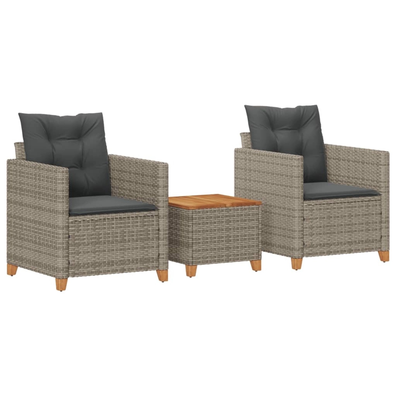 vidaXL 3-Tlg Bistro-Set mit Kissen Grau Poly Rattan Akazienholz 366310
