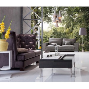 Wohnzimmer mit Komar Fototapete Vlies Dschungel (400x260 cm) als Wanddeko.