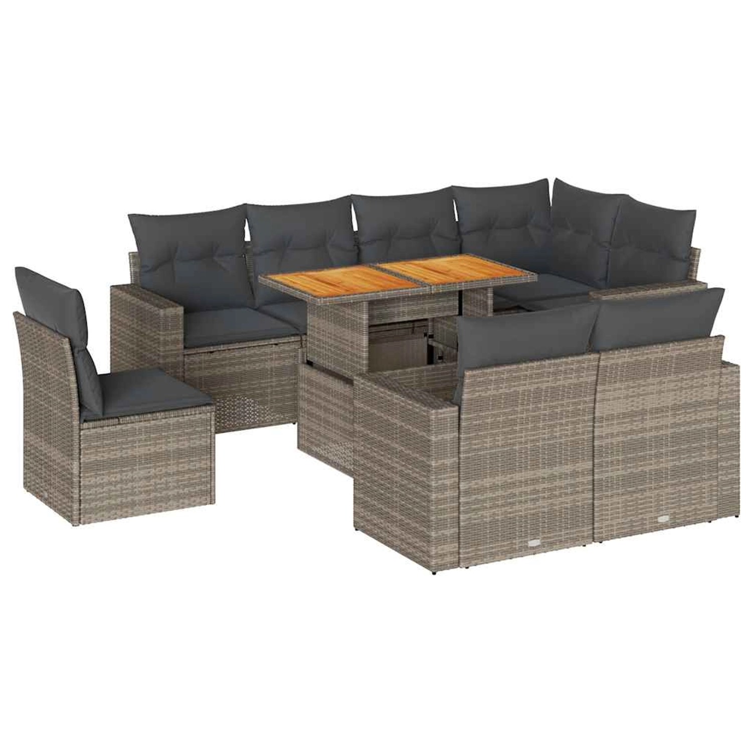 vidaXL 9-Tlg Garten-Sofagarnitur mit Kissen Grau Poly Rattan 3327056 günstig online kaufen