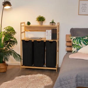 Relaxdays Wäschekorbregal Bambus Natur mit 2 Ablagen 105 cm x 80 cm x 40 cm