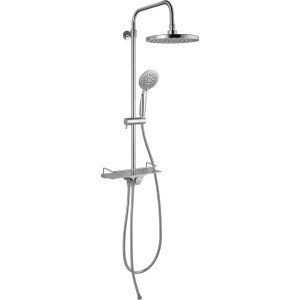 Verchromtes baliv Überkopfbrause-Set KBS-23.70 mit Hand- und Kopfbrause, Ablage und Brauseschlauch.