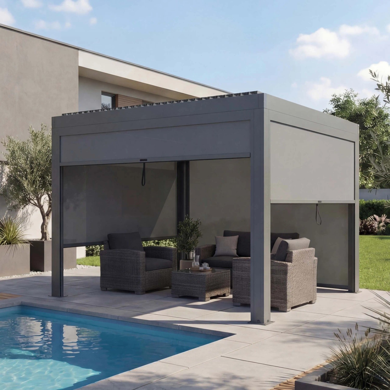 MCW Pergola L46 mit Seitenwand Anthrazit 3x3m