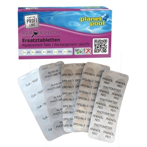 Nachfülltabletten für Aqua Inspektor Pooltester: Tabletten für pH-Wert, Chlor, Alkalinität und Cyanursäure.