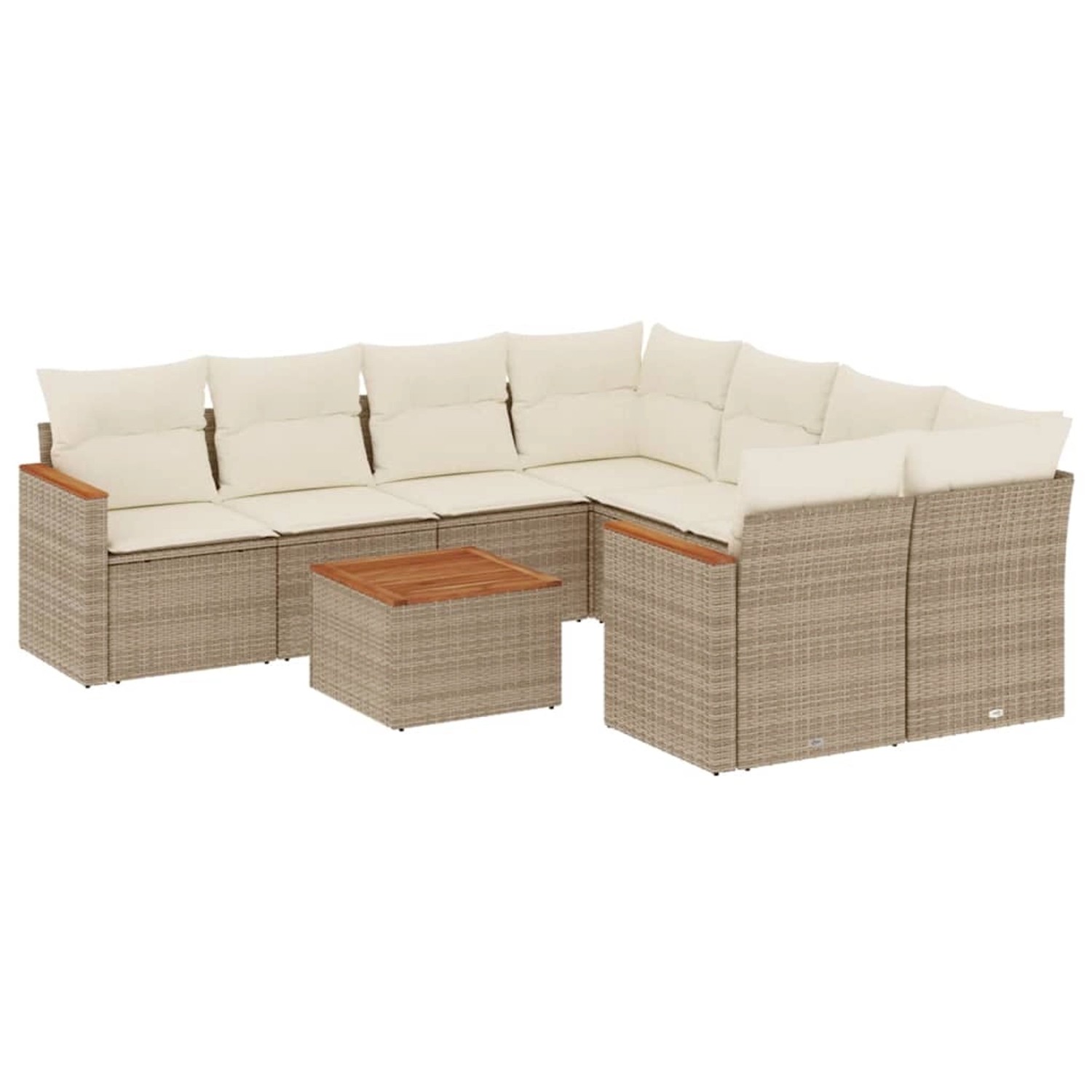 vidaXL 9-Tlg Garten-Sofagarnitur mit Kissen Beige Poly Rattan 3258229