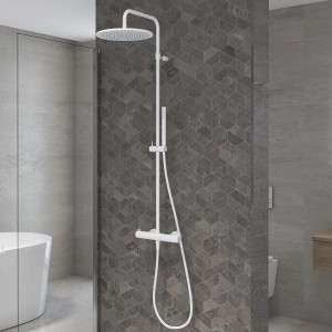 Kronenbach Duschsystem Lima 2.0 White, Thermostat, Kopfbrause Ø 30cm, Weiß Matt.