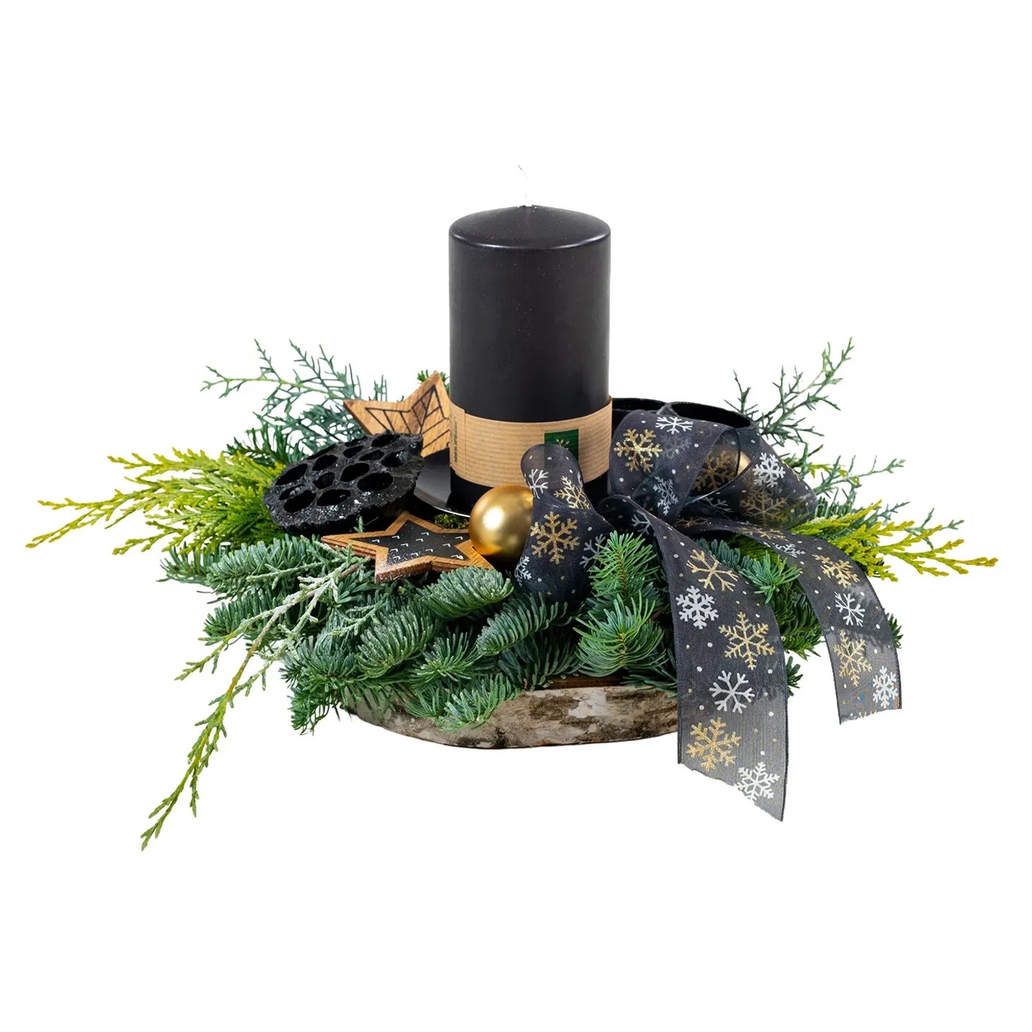 Adventsgesteck Schwarz/Gold 15 cm mit 1 Kerze kaufen bei OBI