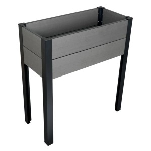 Grau-schwarzes WPC Balkonhochbeet mit Alu-Pfosten, 88x80x35cm, für rückenschonendes Gärtnern.