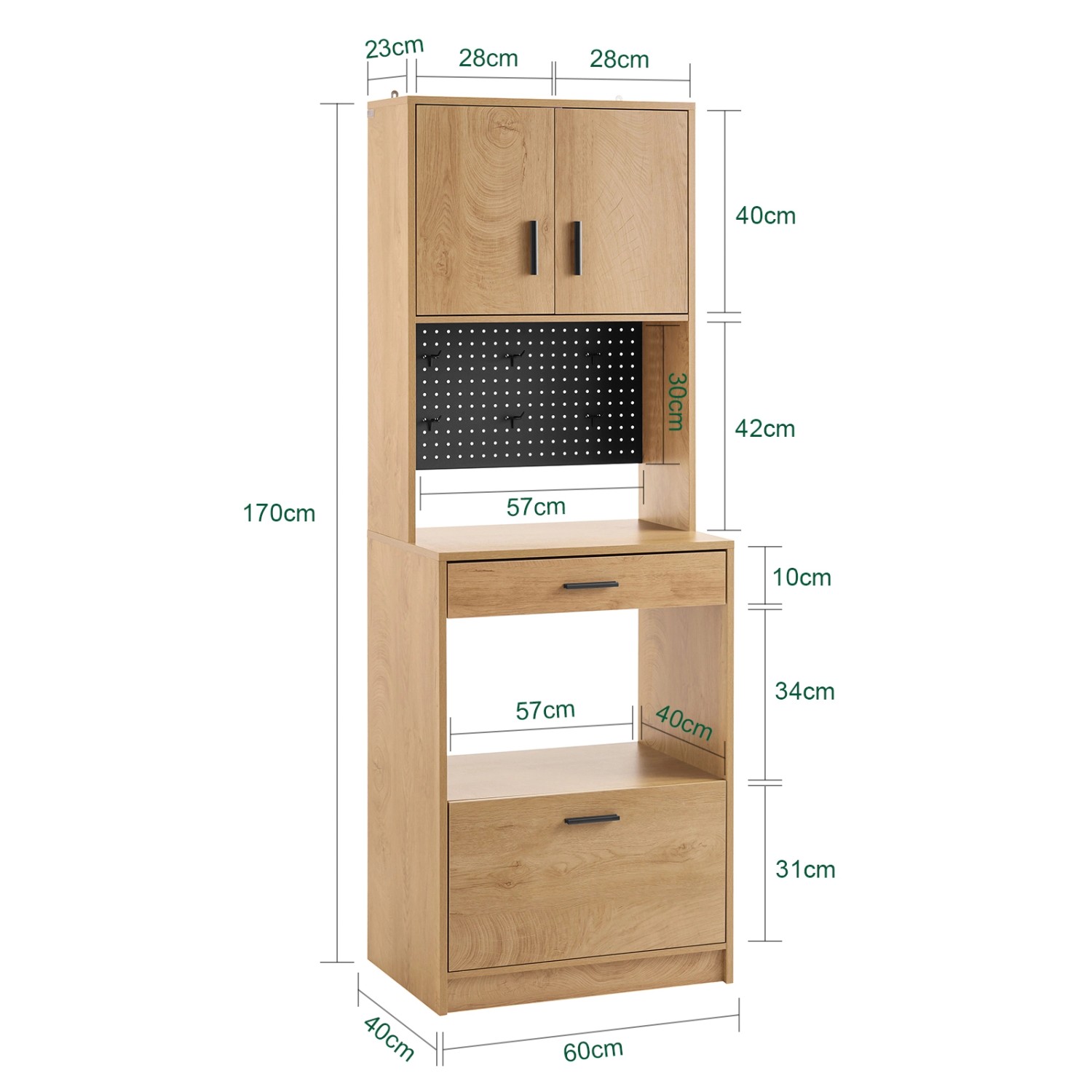 SoBuy Mikrowellenschrank mit Pegboard Hochschrank Sideboard 60x170x40cm FSB98-N_3