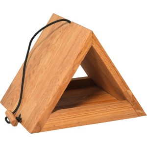 Dreieckiges Futterhaus aus Eichenholz mit Kordel zum Aufhängen. Vogelhaus für Wildvögel.