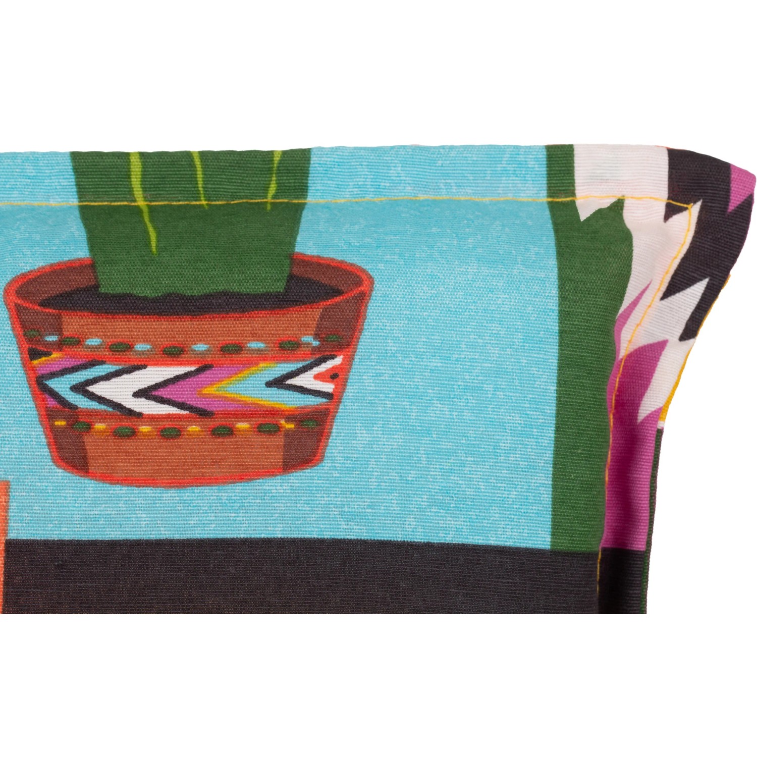 Detailansicht: Bunte Beo Sitzauflage Tijuana für Niedriglehner, 4er Set mit Kaktus-Muster.