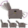 Elektrischer Massagesessel mit Aufstehhilfe in Taupe, verschiedene Positionen der Rückenlehne und Fußstütze.