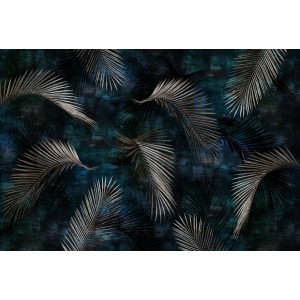 Erismann Fototapete Guido Maria Kretschmer Glossy Palms Silber, Palmenblätter auf dunklem Grund.