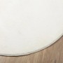 Runder Kurzflor Teppich OVIEDO in Creme auf Holz. Weicher, flauschiger Polyester-Teppich, 160 cm Durchmesser.