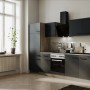 Flex-Well Küchenzeile Capri 270 cm in Schwarz Matt und Endgrain Oak mit E-Geräten.