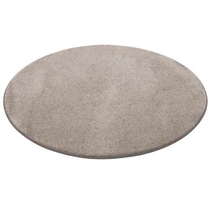 Runder, taupefarbener Hochflor Teppich (200x200cm) von Snapstyle. Luxuriöser Velours Teppich für Wohnräume.