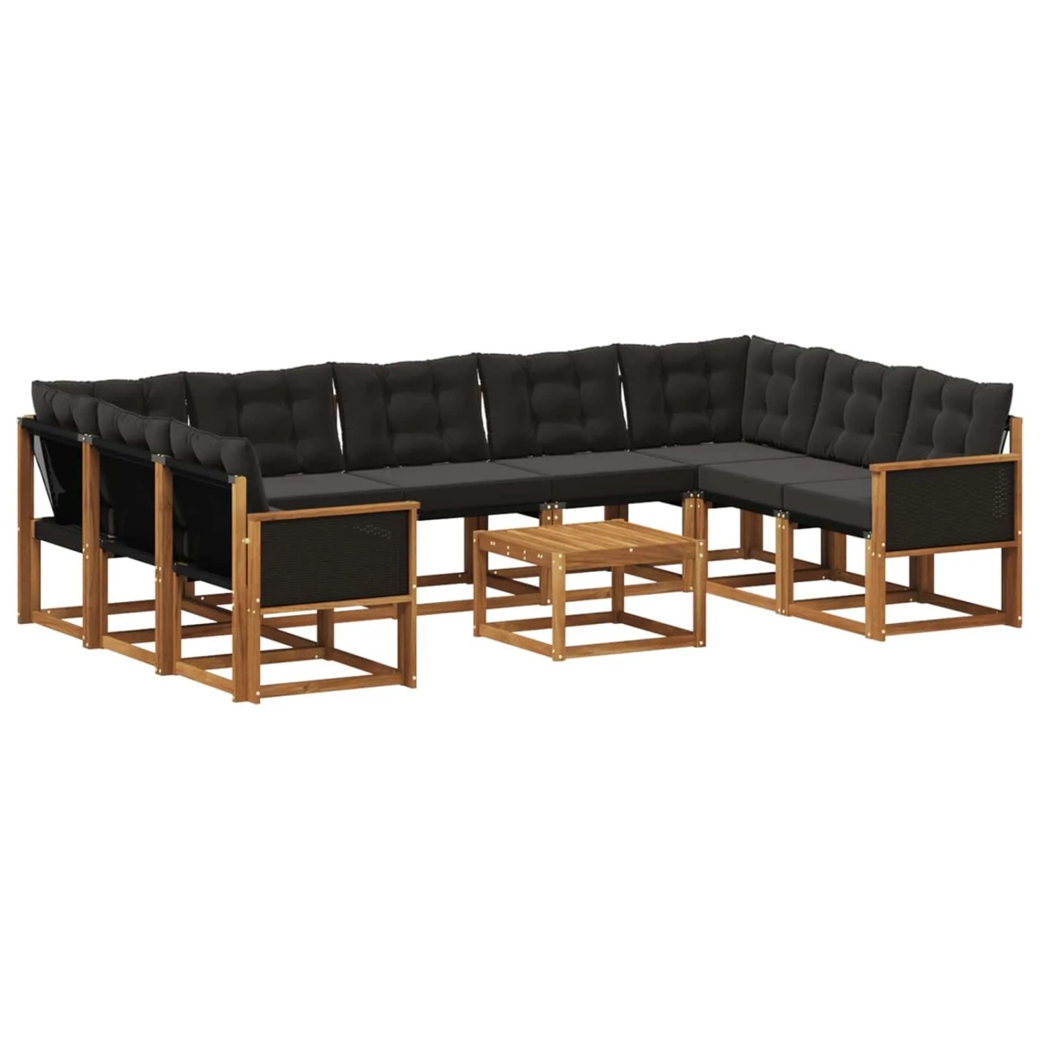 vidaXL Outdoor-Sofagarnitur mit Kissen 10 Stk Natur und Schwarz 3382216