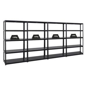 PROREGAL Mega Deal: 4 schwarze Schwerlastregale (180x100x40 cm), Fachlast 130 kg, ideal für Werkstatt & Garage.