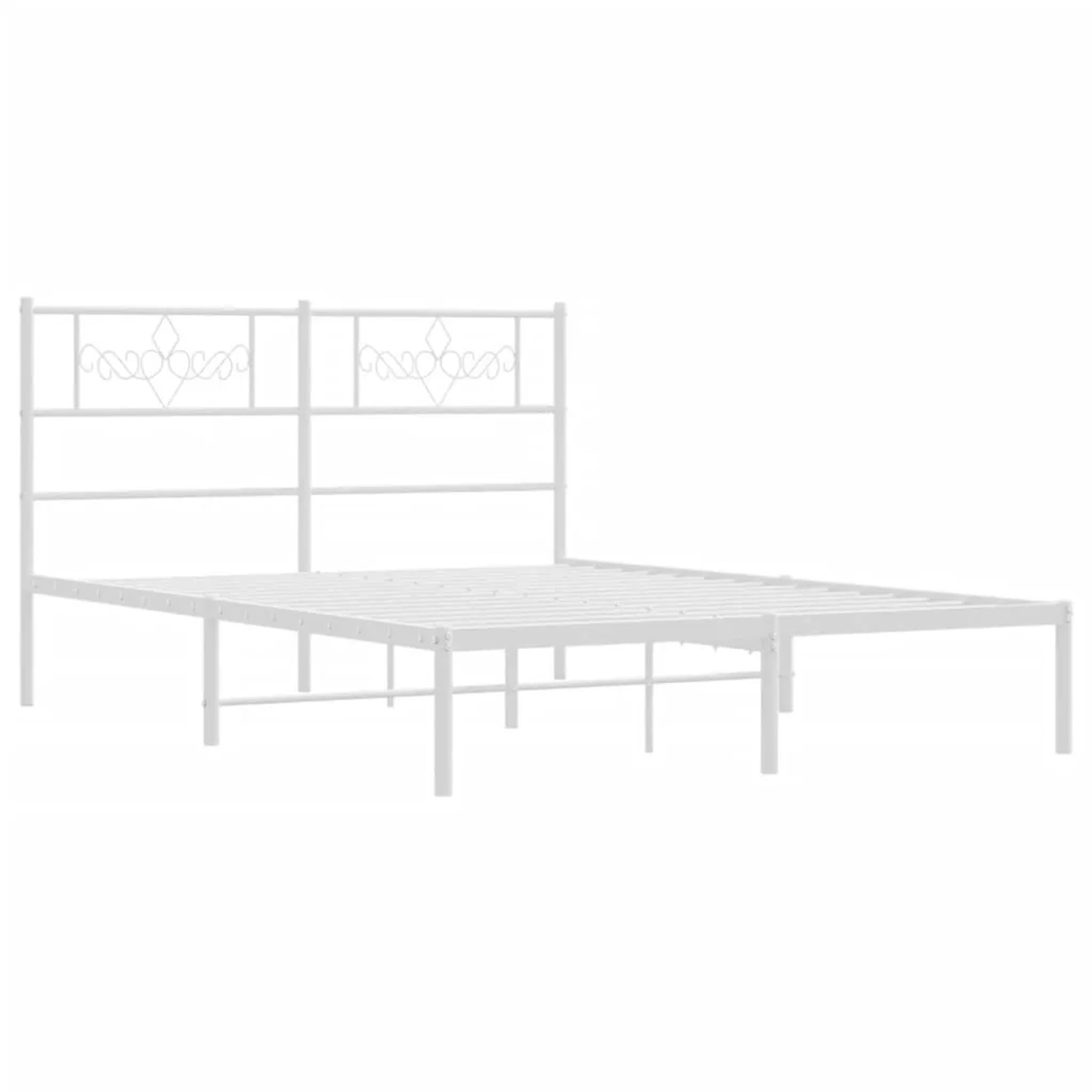 Weißes Metall Bettgestell 140x190 cm mit Kopfteil für Schlafzimmer.