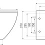 Technische Zeichnung des Bad Land ROLO WC mit Maßen für Wandmontage. Zeigt Seiten- und Draufsicht der Toilette.