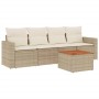 Beige 5-tlg. vidaXL Garten-Sofagarnitur aus Rattan mit Kissen und Tisch.