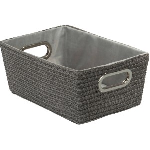 Wenko Aufbewahrungskorb Chromo Grau, geflochtene Optik mit verchromten Griffen.