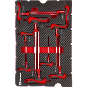 Einhell Werkzeug-Pad mit 9 T-Griff-Schraubendrehern im E-Case, sortiert nach Größe.