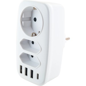Schwaiger Adapter Schuko/Eurostecker mit USB-Anschlüssen zum Laden mobiler Geräte.