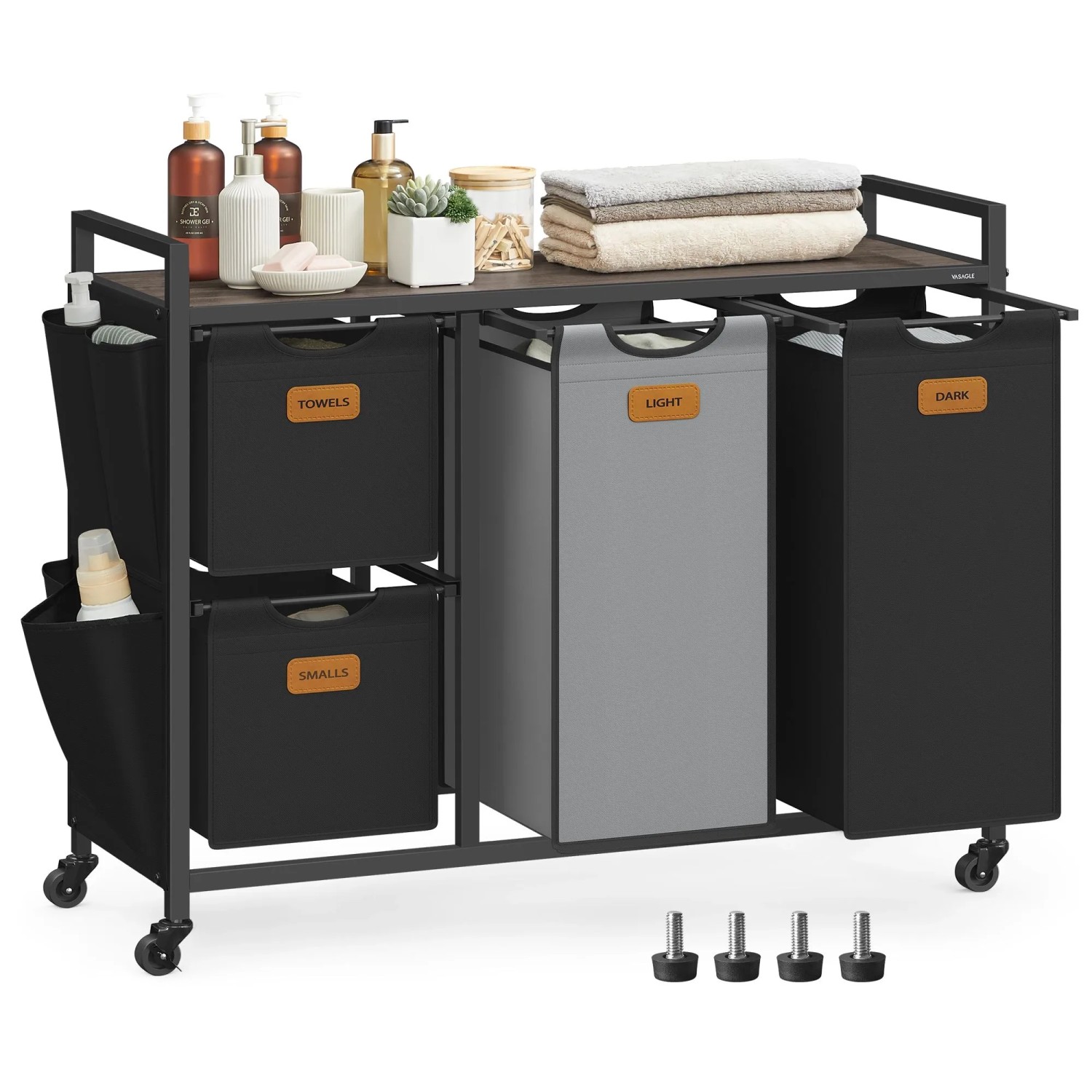 Songmics Wäschesammler Stevie mit 4 Fächern 150 l Schwarz-Grau günstig online kaufen