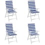 4er Set Hochlehner-Auflagen blau-weiß gestreift für Gartenstühle.