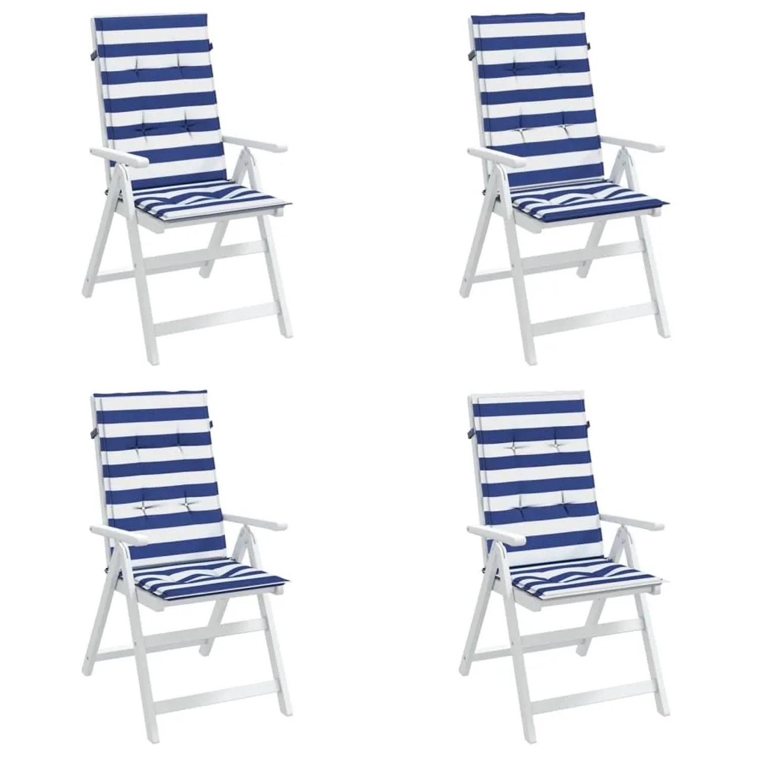 4er Set Hochlehner-Auflagen blau-weiß gestreift für Gartenstühle.
