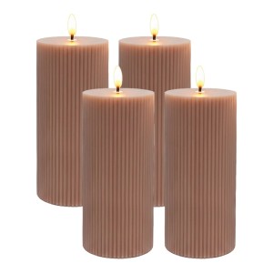 Relaxdays LED Kerzen 4er Set Echtwachs Altrosa Flackernd 18 cm