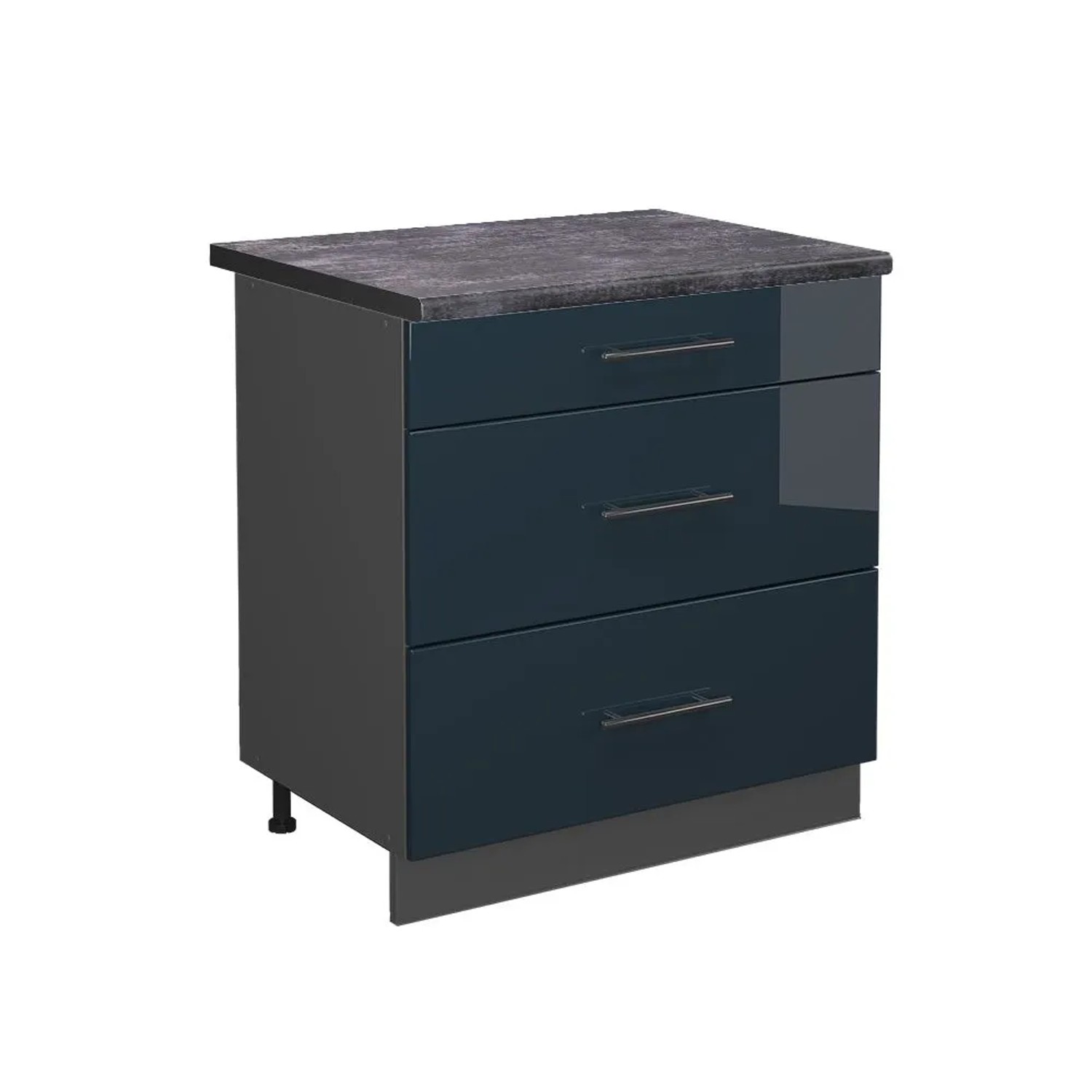 Vicco Küchenunterschrank Fame-Line DunkelBlau Hochglanz Anthrazit 80 cm mit 3 Schubladen AP Anthrazit