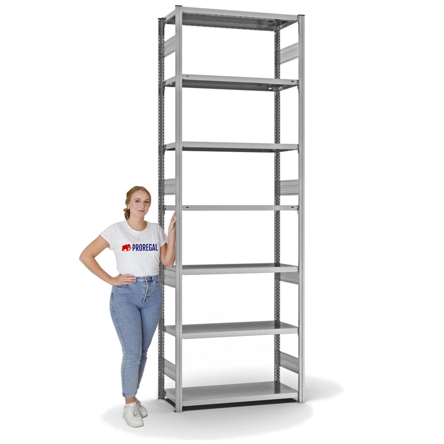 PROREGAL Fachbodenregal, Stecksystem, 7 Böden, verzinkt, 300x100x40 cm. Schwerlastregal für Lager & Werkstatt.