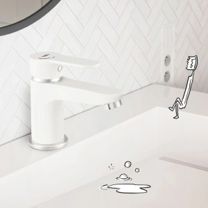 Weiße baliv Waschtischarmatur WT-5892 Einhebel am Waschbecken mit Kaltstart-Funktion.