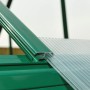 Detailaufnahme: Grüne Aluminiumprofile und Hohlkammerplatten des CANOPIA Gewächshaus Mythos.