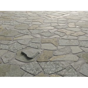 Verlegte Quarzit-Polygonalplatten Kavalla, Stärke 13-25 mm, für Terrassen und Gehwege.