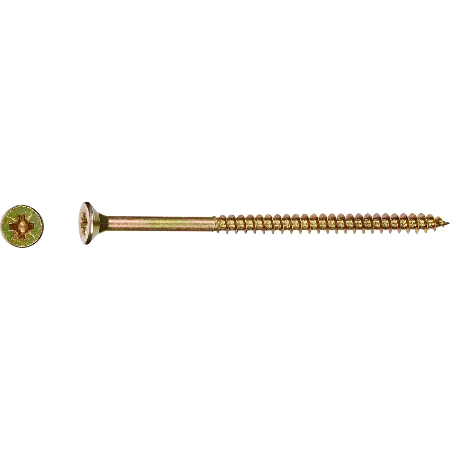 Goldfarbene LUX Flachsenkkopf Universalschraube, 5x40 mm, mit PZ-Antrieb.